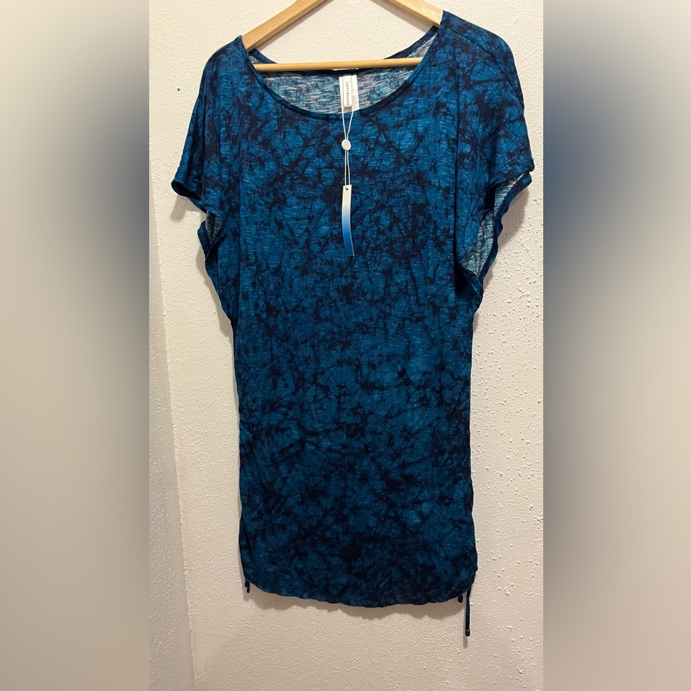 Lucky Brand Blue Short Sleeve Cover Up Minidress Sz L